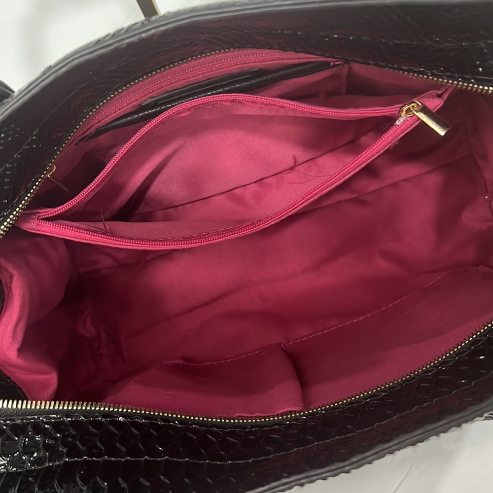 RARE! Michael Kors Limited Edition Blk Leather Tote Reptile Embossed Patent Lthr - Picture 7 of 13